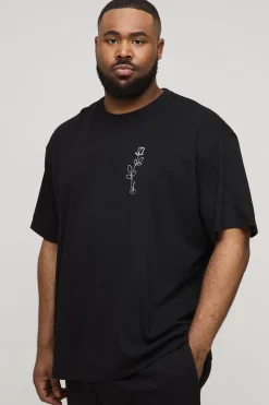 T-shirt Oversize Plus à imprimé floral et dessin linéaire