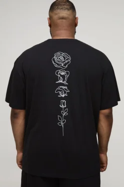 T-shirt Oversize Plus à imprimé floral et dessin linéaire