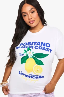 boohoo T-shirt oversize Plus Positano Amalfi Coast à imprimé citron<Femme Tops