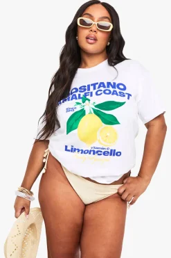 boohoo T-shirt oversize Plus Positano Amalfi Coast à imprimé citron<Femme Tops