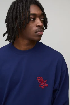 T-shirt oversize poids lourd BM brodé à manches flûte longues