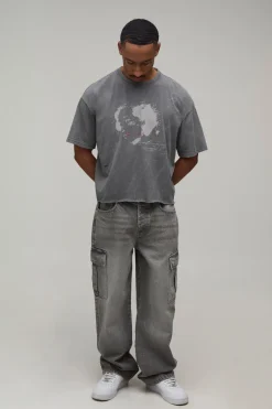T-shirt Oversize Raccourci Effet Usé Imprimé Grunge Lavage Vintage