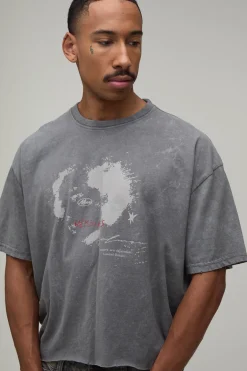 T-shirt Oversize Raccourci Effet Usé Imprimé Grunge Lavage Vintage