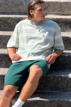 T-shirt Oversize À Rayures Avec Broderie Palmier