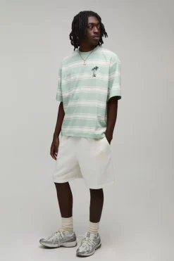 T-shirt Oversize À Rayures Avec Broderie Palmier