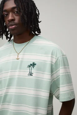 T-shirt Oversize À Rayures Avec Broderie Palmier