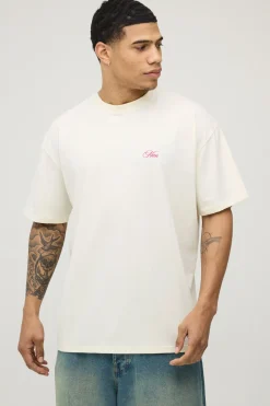 T-shirt Oversize Rose Délavé À Imprimé Doodle