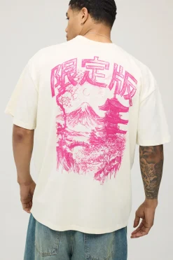 T-shirt Oversize Rose Délavé À Imprimé Doodle
