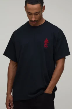 T-shirt Oversize Rouge Brodé Dragon
