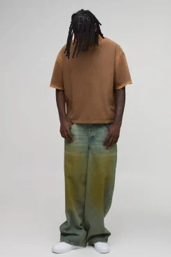 T-shirt Oversize Rétréci À Effet Spray Délavé Sur Coutures