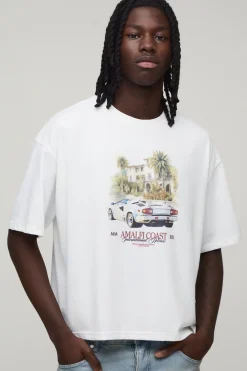 boohooMAN T-shirt Oversize Rétréci Imprimé Côte Amalfitaine<Homme T-Shirts Impriméstendances|T-Shirts