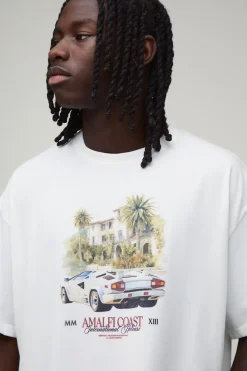 boohooMAN T-shirt Oversize Rétréci Imprimé Côte Amalfitaine<Homme T-Shirts Impriméstendances|T-Shirts