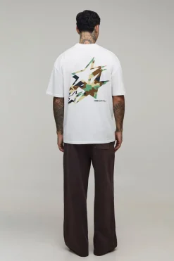 T-shirt Oversize Tall Blanc À Imprimé Camouflage Étoilé