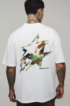 T-shirt Oversize Tall Blanc À Imprimé Camouflage Étoilé