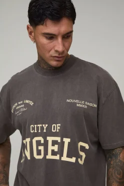 T-shirt Oversize Tall Délavé Chocolat Imprimé City Of Angels