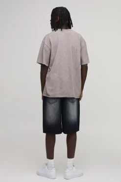 T-shirt Oversize Taupe Délavé Neige Imprimé Worldwide