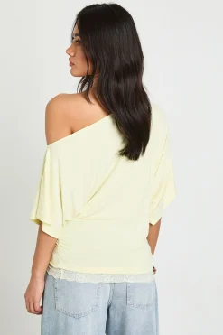 boohoo T-shirt Épaules Dénudées Avec Bordure En Dentelle<Femme Satin Et Dentelle|Tops