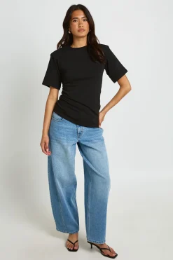 T-shirt À Épaulettes Avec Couture Latérale Froncée