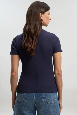T-shirt Petite Côtelé Viscose À Boutons Col Rond