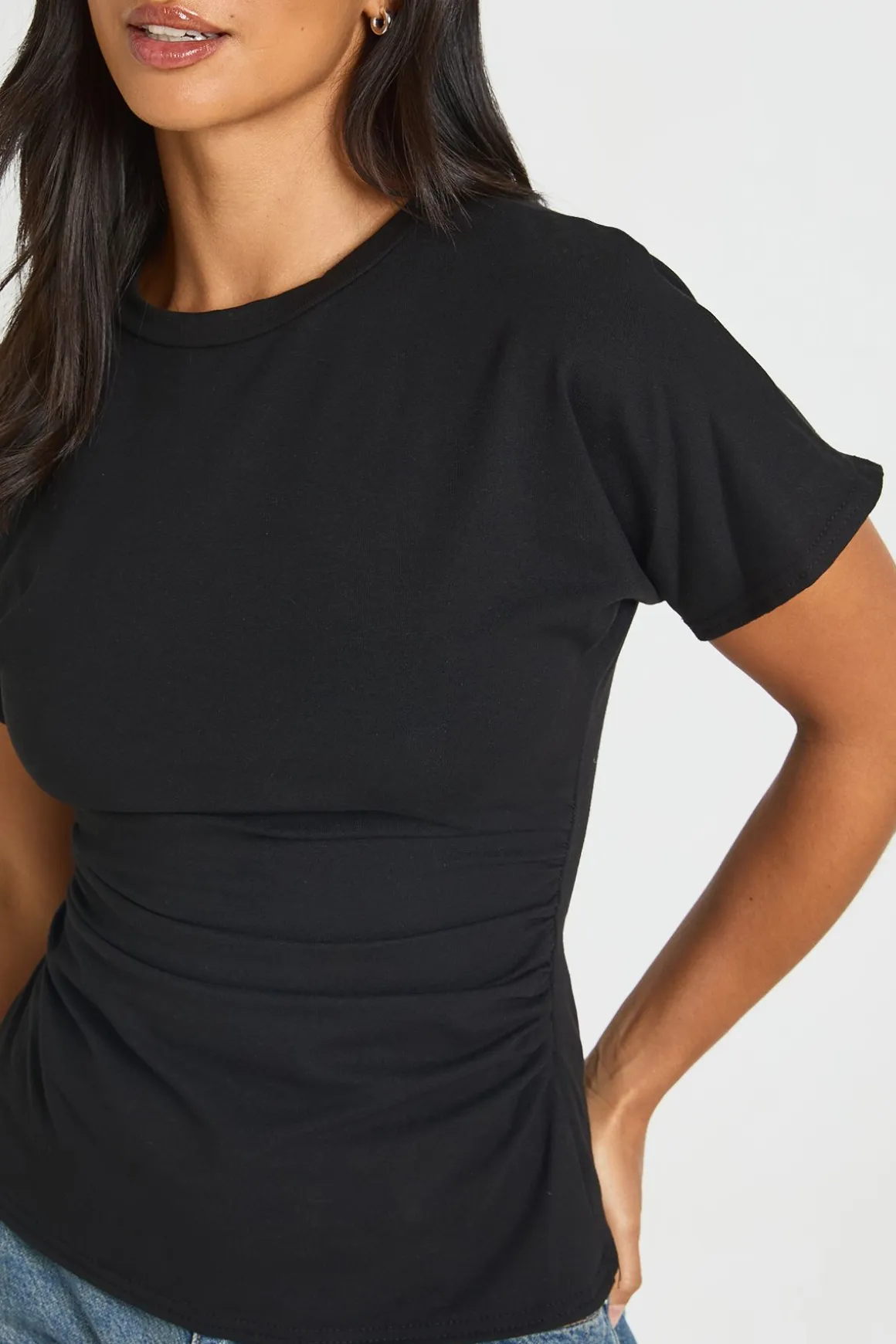 T-shirt Petite En Jersey À Taille Froncée Et Manches Courtes