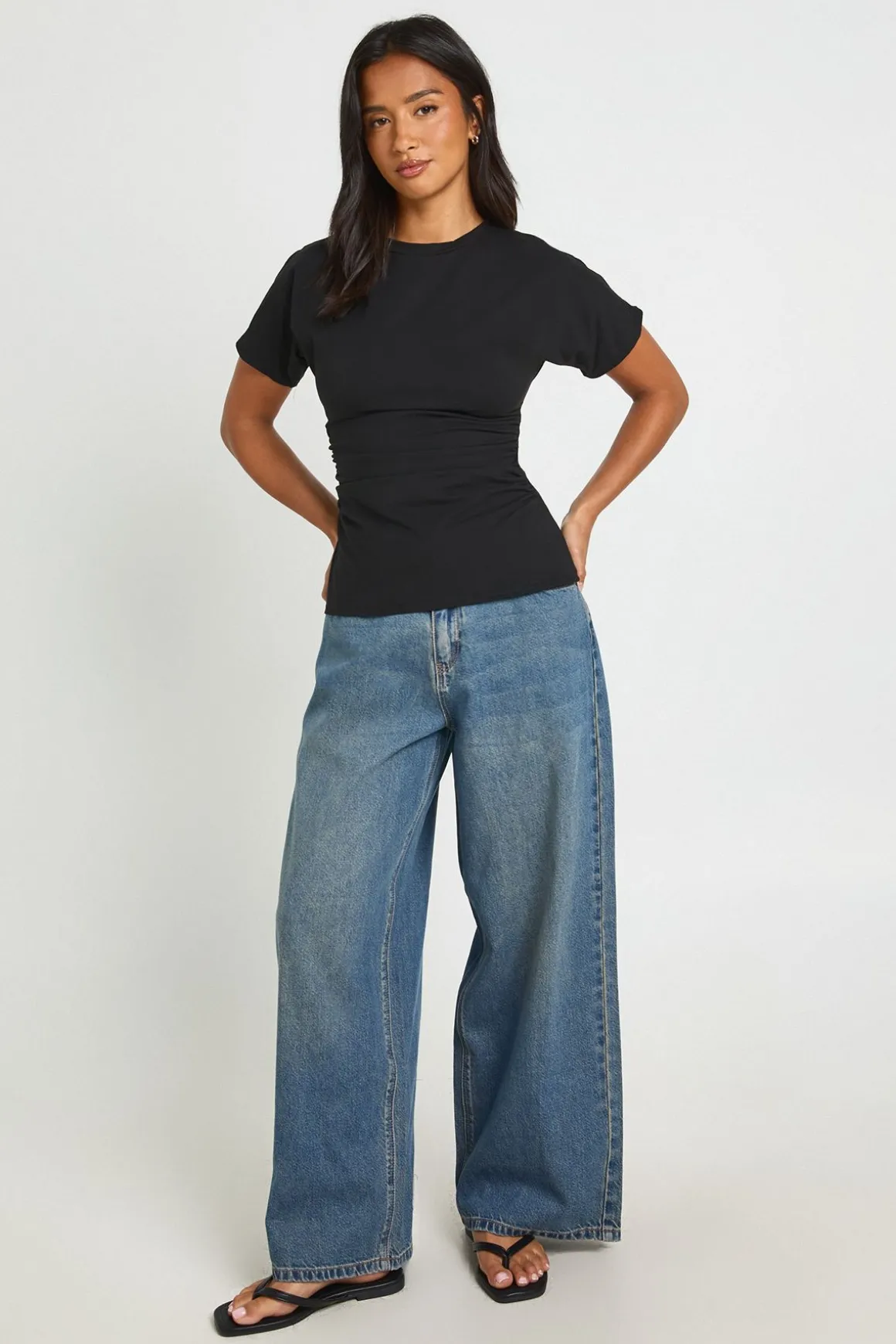 T-shirt Petite En Jersey À Taille Froncée Et Manches Courtes