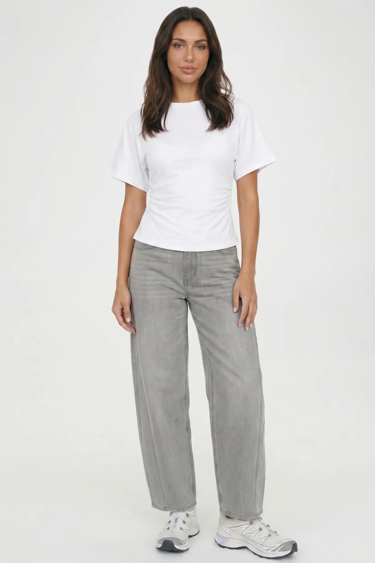 boohoo T-shirt Petite En Jersey À Taille Froncée Et Manches Courtes<Femme Tops