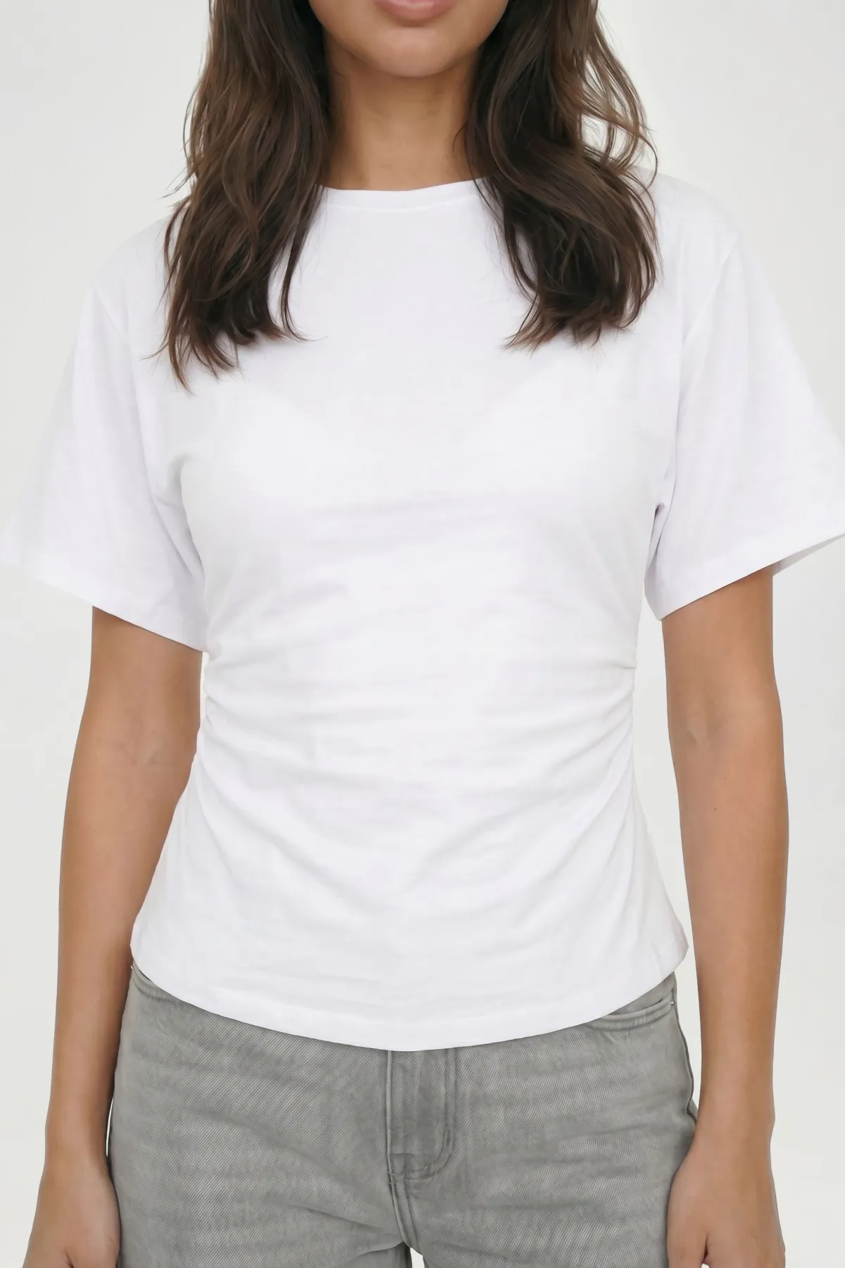 boohoo T-shirt Petite En Jersey À Taille Froncée Et Manches Courtes<Femme Tops
