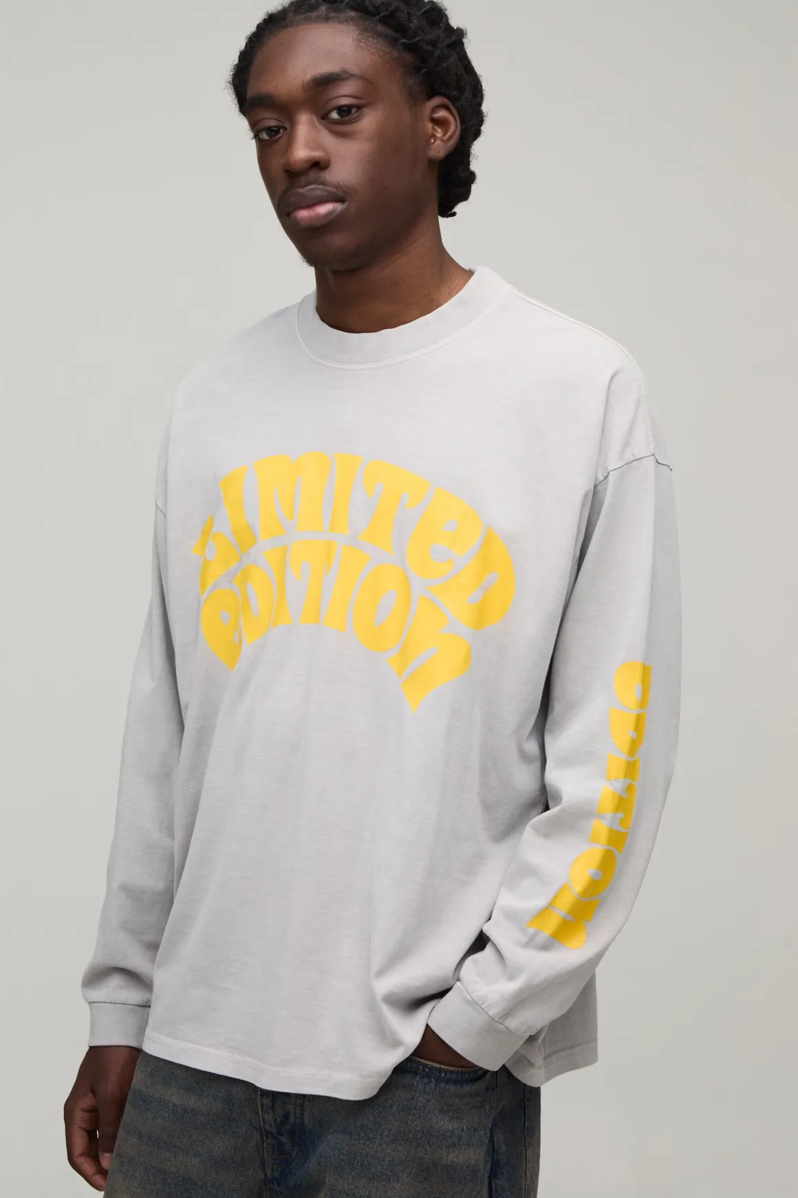 T-shirt Pierre À Manches Longues Édition Limitée Imprimé Délavé Coupe Oversize