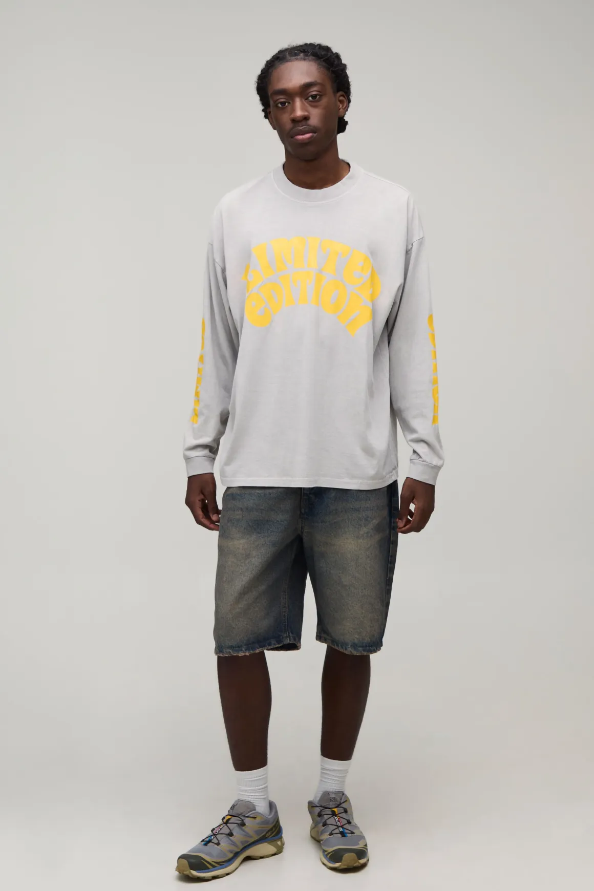 T-shirt Pierre À Manches Longues Édition Limitée Imprimé Délavé Coupe Oversize