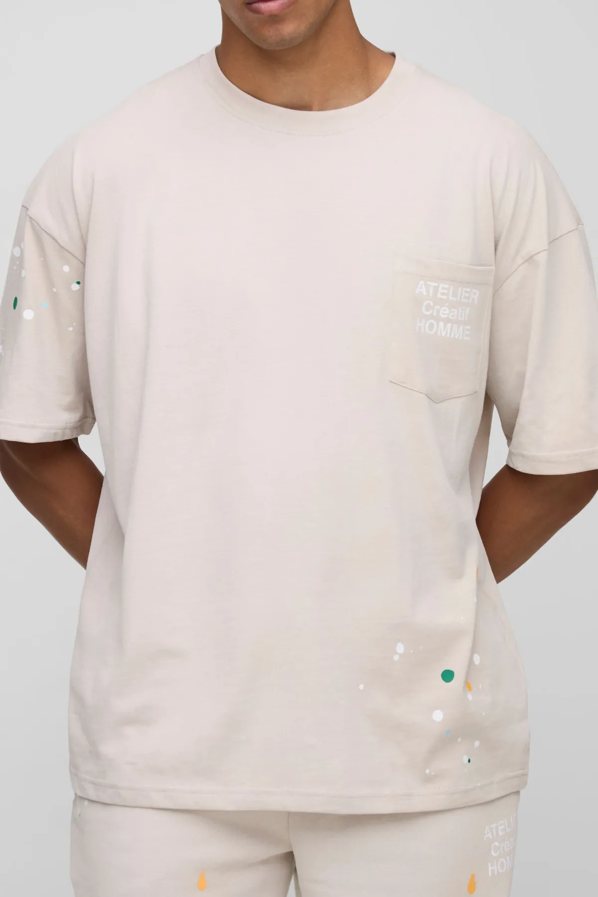 boohooMAN T-shirt à poche surdimensionné de l'Atelier Lavé aux Éclaboussures de Peinture<Homme T-Shirts Impriméstendances|T-Shirts