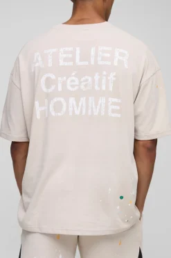 boohooMAN T-shirt à poche surdimensionné de l'Atelier Lavé aux Éclaboussures de Peinture<Homme T-Shirts Impriméstendances|T-Shirts
