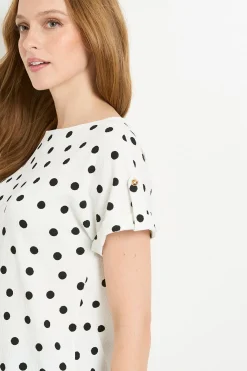 T-shirt À Pois En Jersey Avec Manches Retroussées Et Boutons