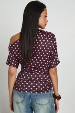 boohoo T-shirt À Pois Épaules Dénudées<Femme Looks Chocolat|Pois