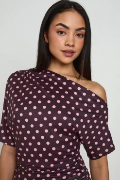 boohoo T-shirt À Pois Épaules Dénudées<Femme Looks Chocolat|Pois