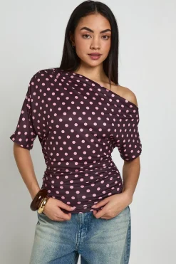 boohoo T-shirt À Pois Épaules Dénudées<Femme Looks Chocolat|Pois
