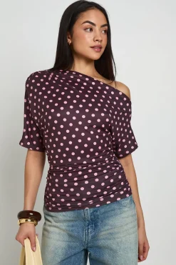 boohoo T-shirt À Pois Épaules Dénudées<Femme Looks Chocolat|Pois