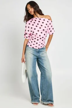 T-shirt À Pois Sans Manches Et Épaules Dénudées