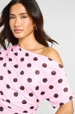 T-shirt À Pois Sans Manches Et Épaules Dénudées