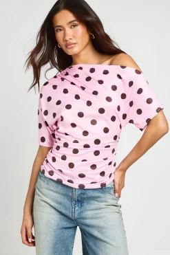 T-shirt À Pois Sans Manches Et Épaules Dénudées