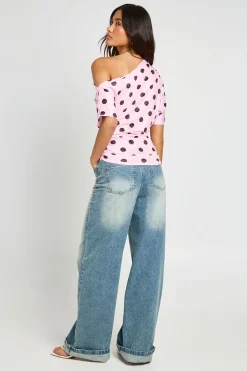 T-shirt À Pois Sans Manches Et Épaules Dénudées