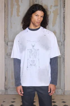 T-shirt premium surdimensionné "Skeleton Washed" en écru
