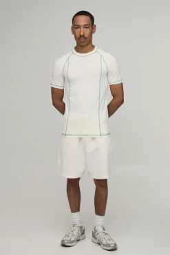 T-shirt Raglan Ajusté Muscle Avec Coutures Contrastées