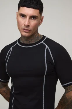 T-shirt Raglan Ajusté Musclé Grande Taille Avec Surpiqûres Contrastées