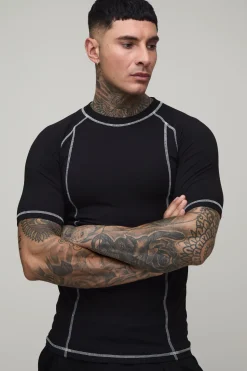 T-shirt Raglan Ajusté Musclé Grande Taille Avec Surpiqûres Contrastées