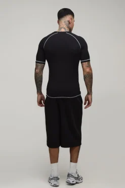 T-shirt Raglan Ajusté Musclé Grande Taille Avec Surpiqûres Contrastées