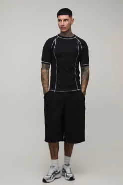 T-shirt Raglan Ajusté Musclé Grande Taille Avec Surpiqûres Contrastées
