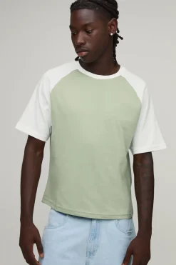 boohooMAN T-shirt Raglan Ajusté Raccourci Slim<Homme T-Shirts