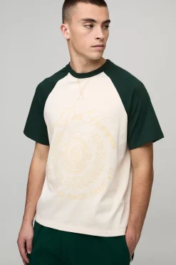 boohooMAN T-shirt raglan à coupe boxy, style universitaire varsity<Homme T-Shirts Impriméstendances|T-Shirts
