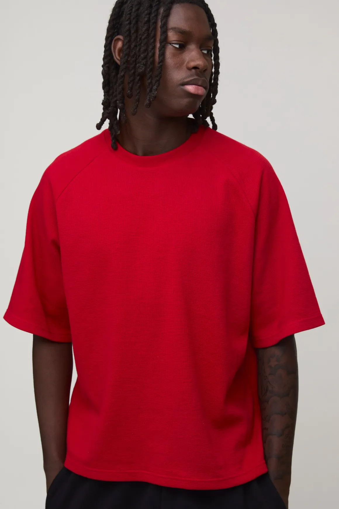 T-shirt Raglan Gaufré Ample Et Boxy Oversized
