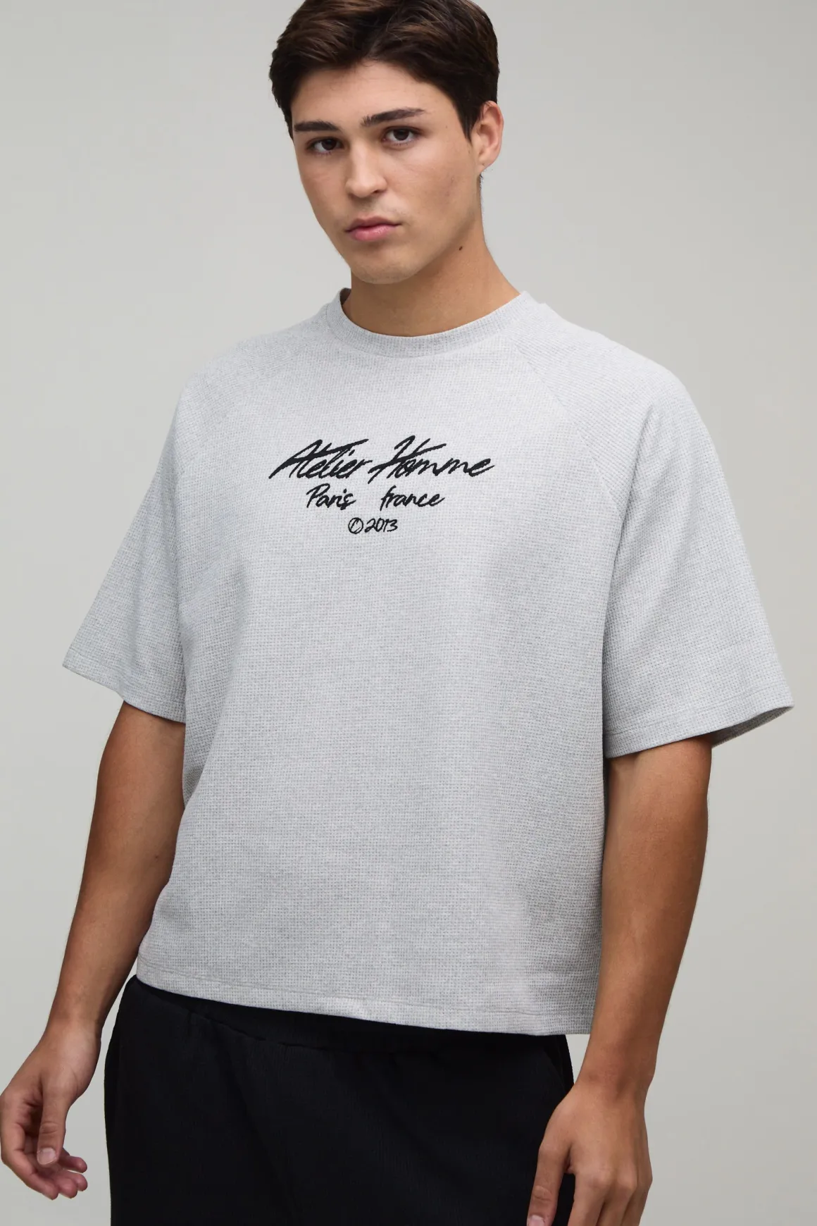 T-shirt Raglan Gaufré Surdimensionné Brodé
